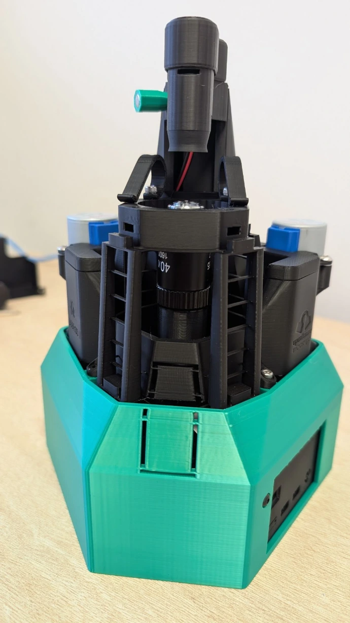 Assembled OpenFlexure microscope. Image shot at a frontal angle